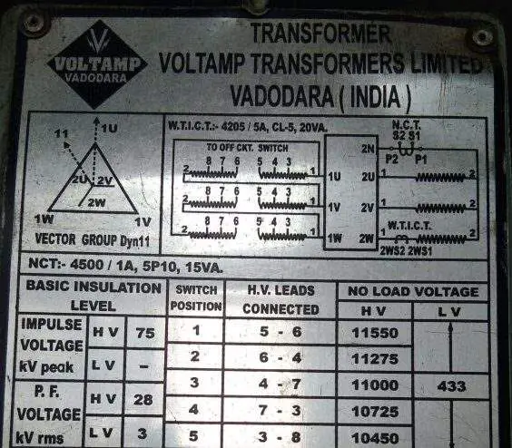 Transformer Name Plate Details
