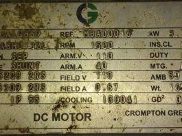 DC Motor Nameplate Details