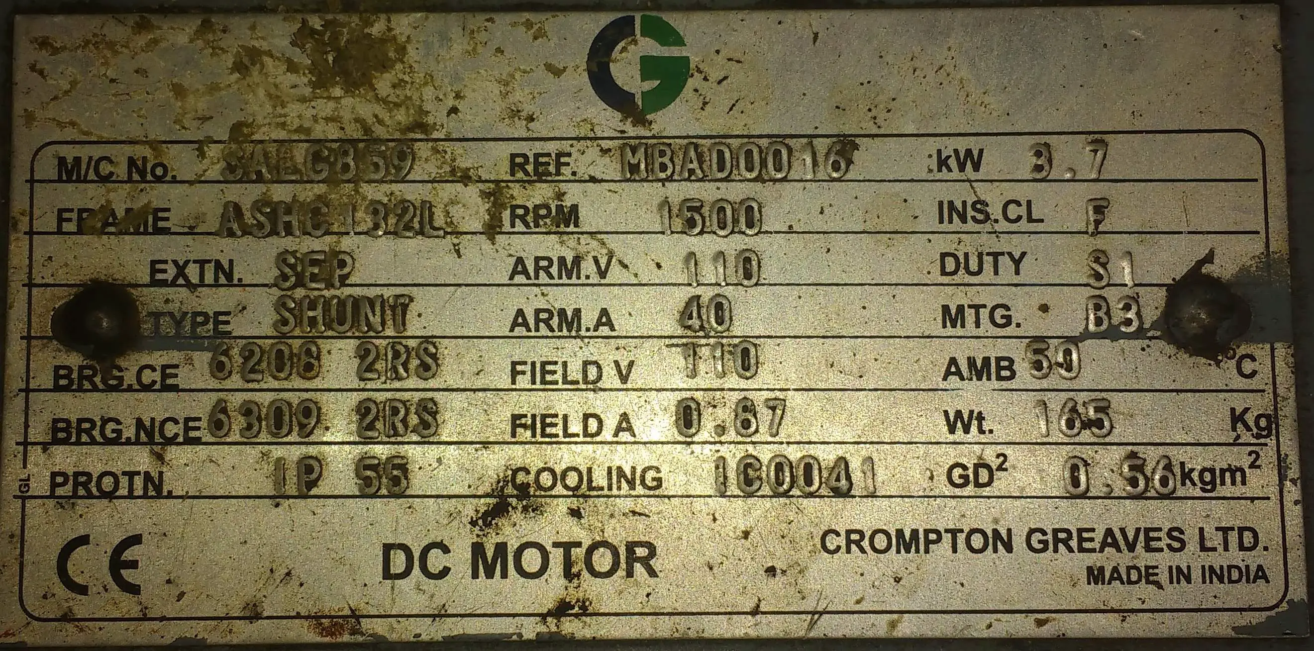 DC Motor Nameplate Details