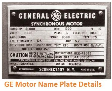 GE Motor Name details