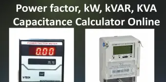 Power factor, kW, kVAR, KVA & Capacitance Calculator Online