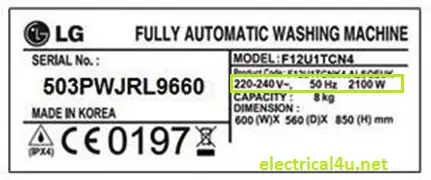 LG Fully automation top load washing machine wattage