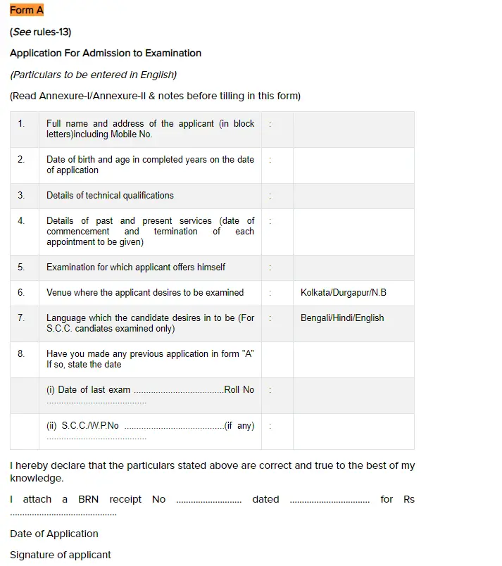 Form - A Electrical Supervisor license west bengal